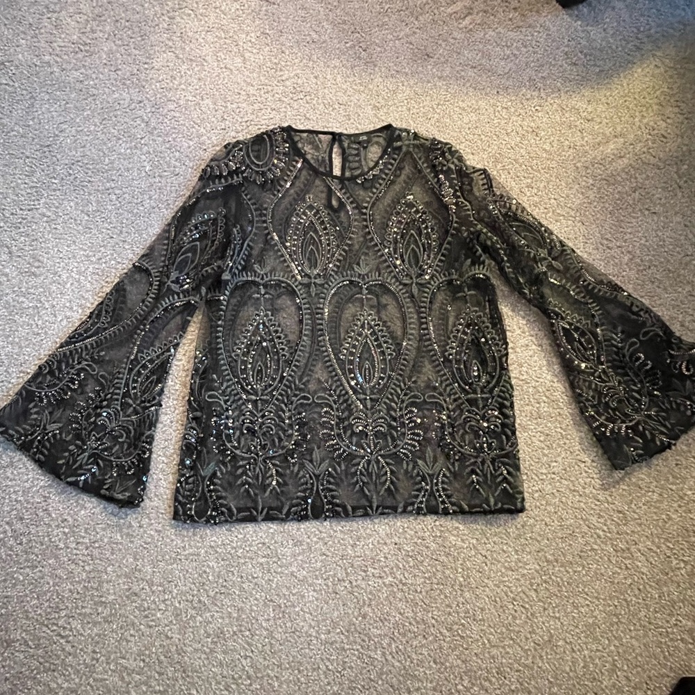 River Island Lace/Sequence/Mesh Top With Black Ca… - image 4